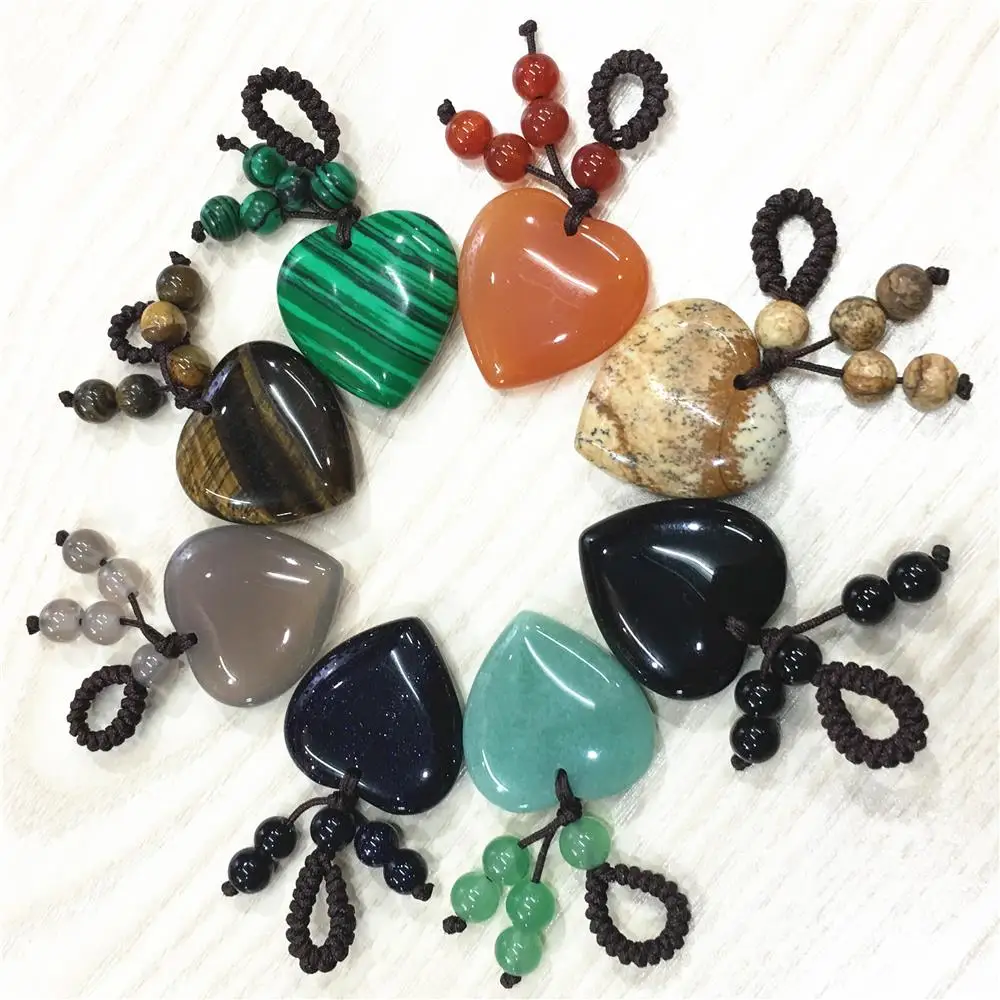 Hot New 10PC Natural Stone Pendant Key Ring Gifts for Men Women R Keyrings Hot Heart Shape Keychain Jewelry Car Key Accessories