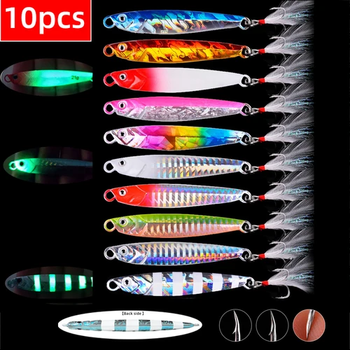 Imagen 2 del producto 10 Uds. Señuelos de Pesca de Metal, plantillas de cuchara de fundición lenta, juego de Señuelos de Pesca 7G 10G 17G 21G 28G 40G Crankbait Jig Wobbler, cebo de Pesca de mar