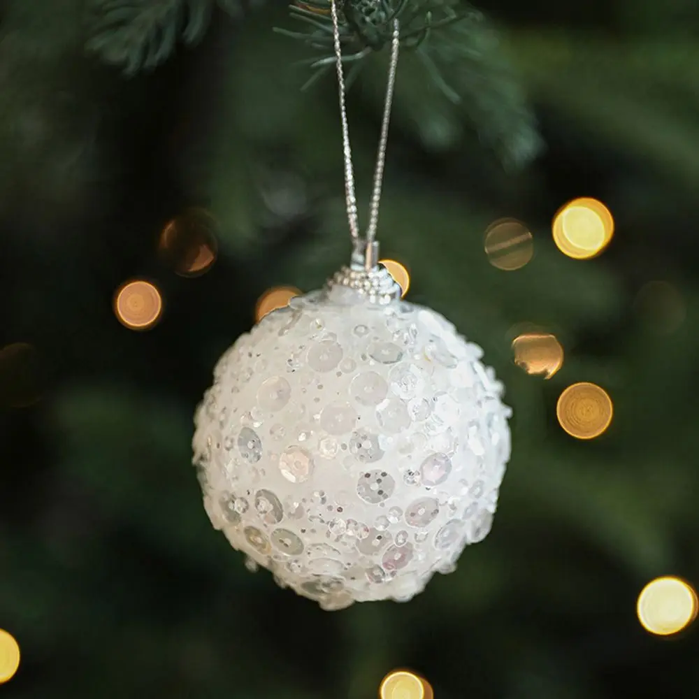 6pcs White Gold Foam Christmas Balls Pendant Shatterproof Handmade Christmas Hanging Balls Elegant Reusable