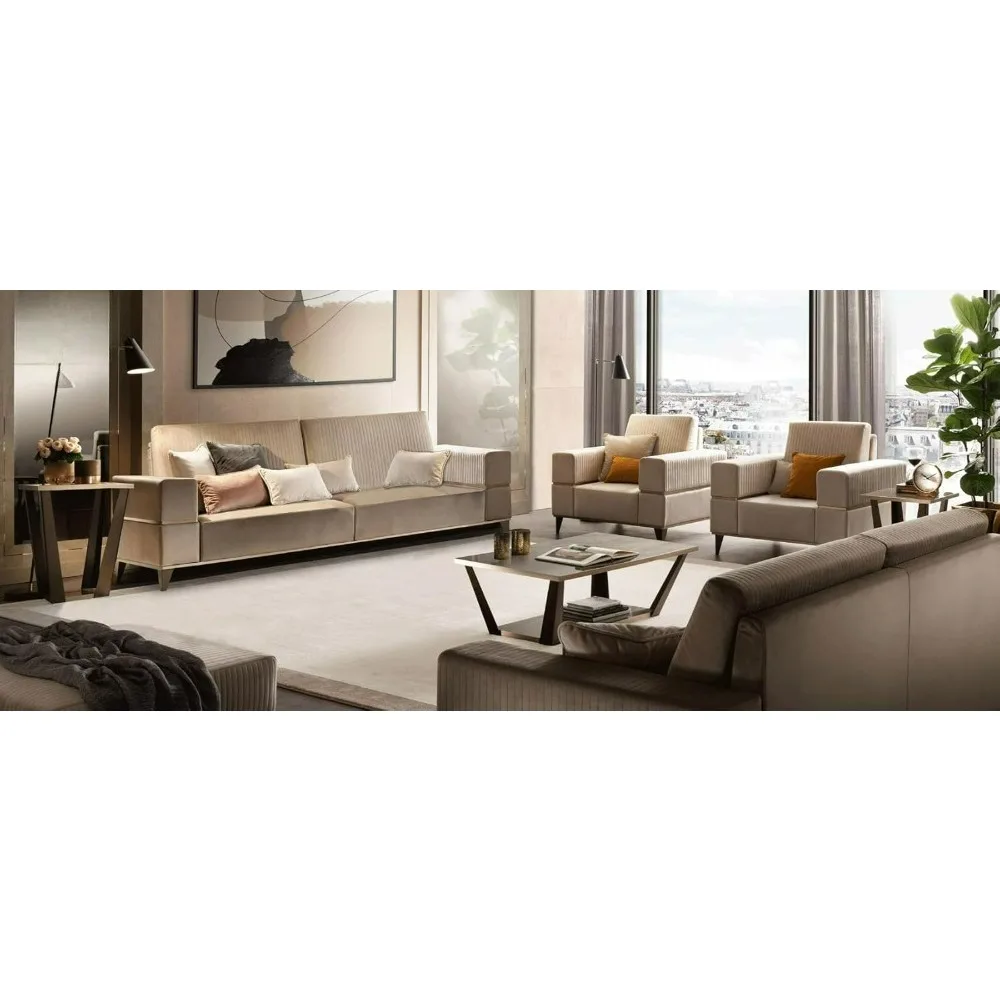 Sofas Set, Classic Sofa Living Room Set Includes Sofa Loveseat Sofa and Armchair in Light Beige, Living Room Sofas Set