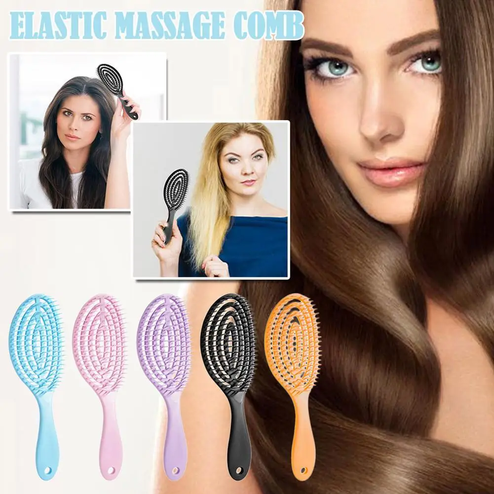 Elastic Massage Comb Hairbrush Anti-static Portable Curved Creative Wet And Dry Hollow Out Soft Pins Hairdressing Styling Tools