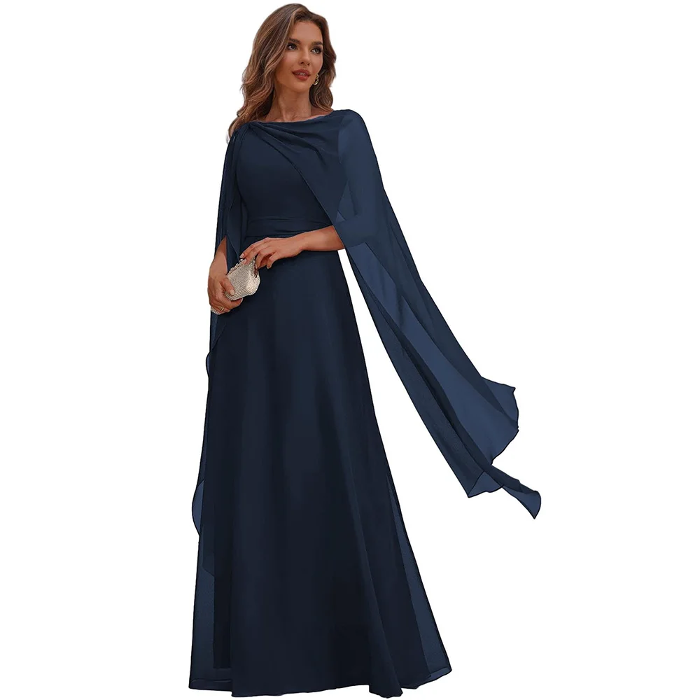 

Customized Charming Chiffon Mother of The Bride Dresses for Wedding Corset Long Formal Evening Dress with Cape 2025 Floor Length