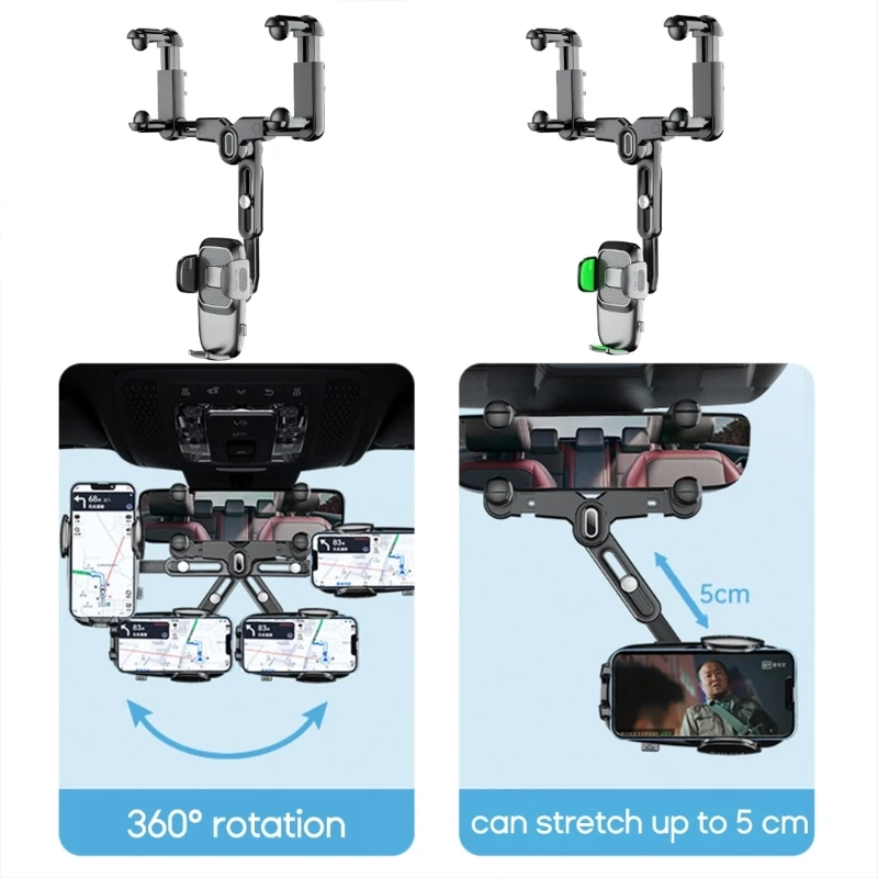 

Retractable Rearview Mirror Mount Phone Bracket 360 Degree Rotation-GPS Car Phone Holder Stand Adjustable Camera Support F19E
