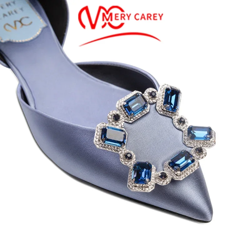 luxury woman brand rhinestone Silk Women's Shoes Brand Pointed toe Comfortabl Metal decoration ladies shoes Boat shoes