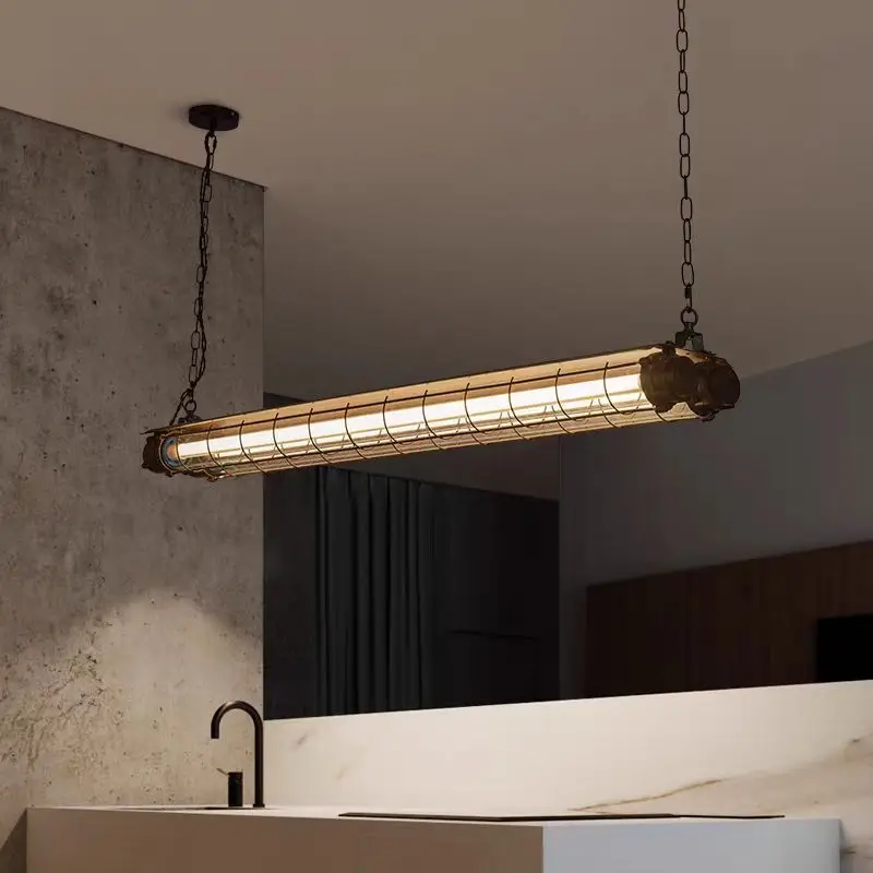 American Retro Long Bar Restaurant Pendant Lamp Designer Linear Chandelier Office Long Glass Lighting Fixture
