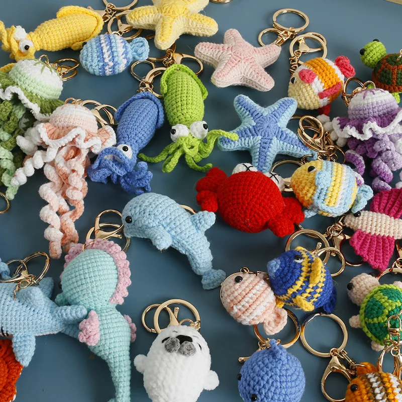 Niedlicher gehäkelter Krabben-Krake-Seestern-Anhänger, gestrickter Marine-Schlüsselanhänger, kreativer handgewebter Tier-Schlüsselanhänger, lustiges Geschenk – Detail 1
