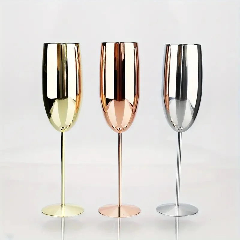 3PCS Stainless Steel Wine Glass,Champagne Glass, Whiskey Glass, Creative Metal Goblet Red Wine Glass, Barrel-Type Drop-Resistant