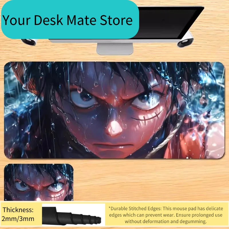 Neues Leder-Mauspad Übergroßes Monkey D. Luffy One Piece Anime Extended Mauspad, Rutschfeste Gummiunterseite Gaming-Schreibtischunterlage