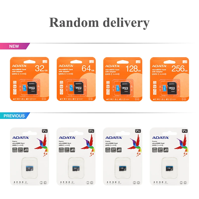 Original ADATA MicroSD Card 32GB 64GB 128GB 256GB A1 Memory Card C10 V10 U1 UHS-I High Speed Memory Card with Adapter for Phone
