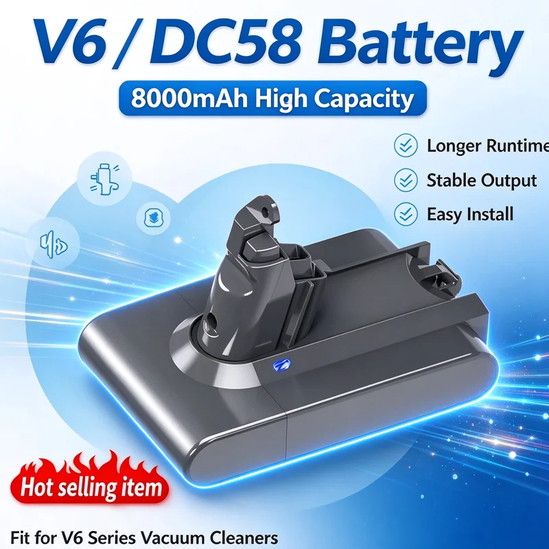 21.6V 12800mAh Li-ion Replacement Battery for Dyson V8 Vacuum Cleaner, Compatible with SV10 DC58 DC62, Longer Lasting Power