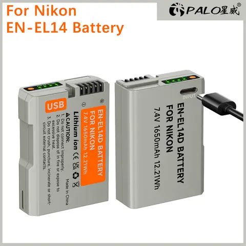 PALO 1650mAh EN EL14 EL14a EN-EL14 EN-EL14a แบตเตอรี่กล้อง USB สําหรับ Nikon P7000 P7800 D3100 D3400 D3500 D5100 D5300 D5600 P7700