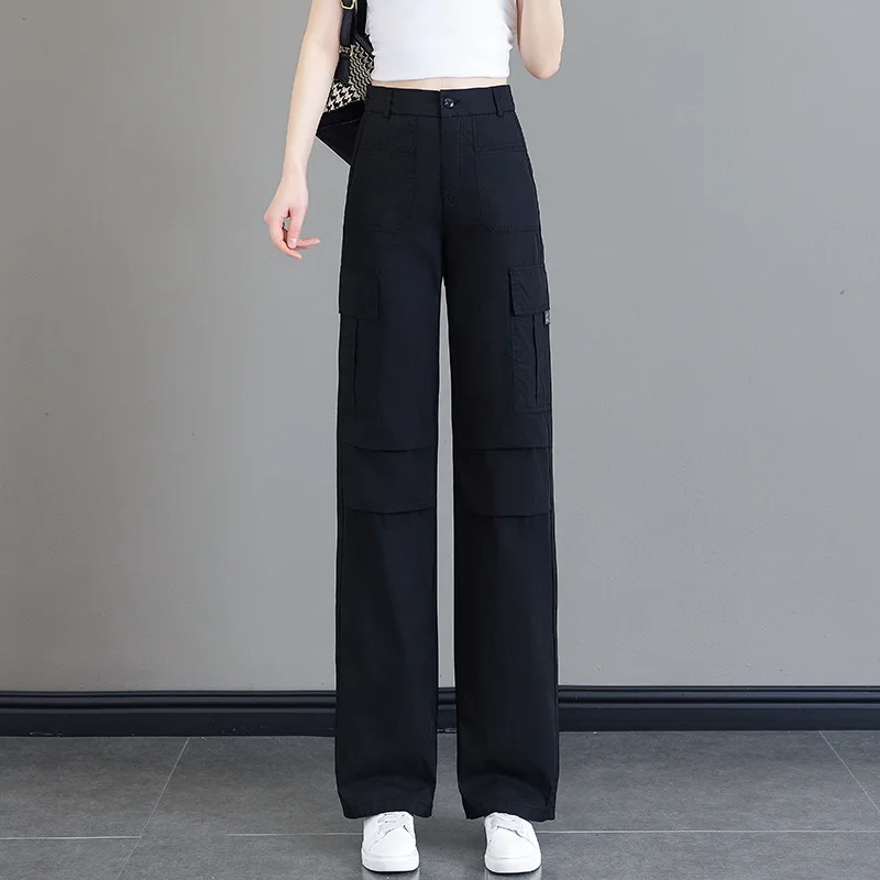 

Black American Style Workwear Women's Autumn Straight Pants High Waist Loose Slimming Wide Leg Pants Sports Casual Pants