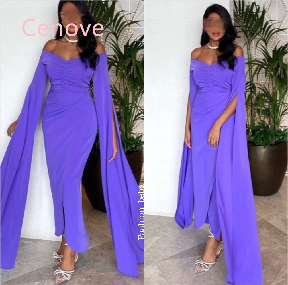 

Cenove 2024 Arab Dubai Off The Shoulder Prom Dress Floor Sleeves With Tea Length Evening Fashion Elegant Party Dress For Women