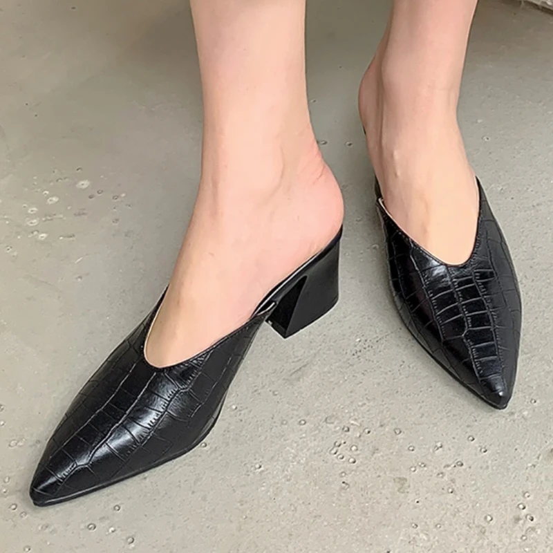 

Элегантные женские летние туфли-лодочки, неглубокие тапочки, сандалии на высоком каблуке, черные, розовые, белые шлепанцы, женская обувь, большой размер 45, 50