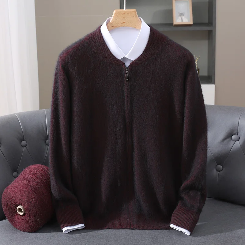 2025 Autumn Winter New Men's Zipper Cardigan 100% Mink Cashmere Thick Knitted Sweater Loose Casual Plus Size Highend Wool Jacket