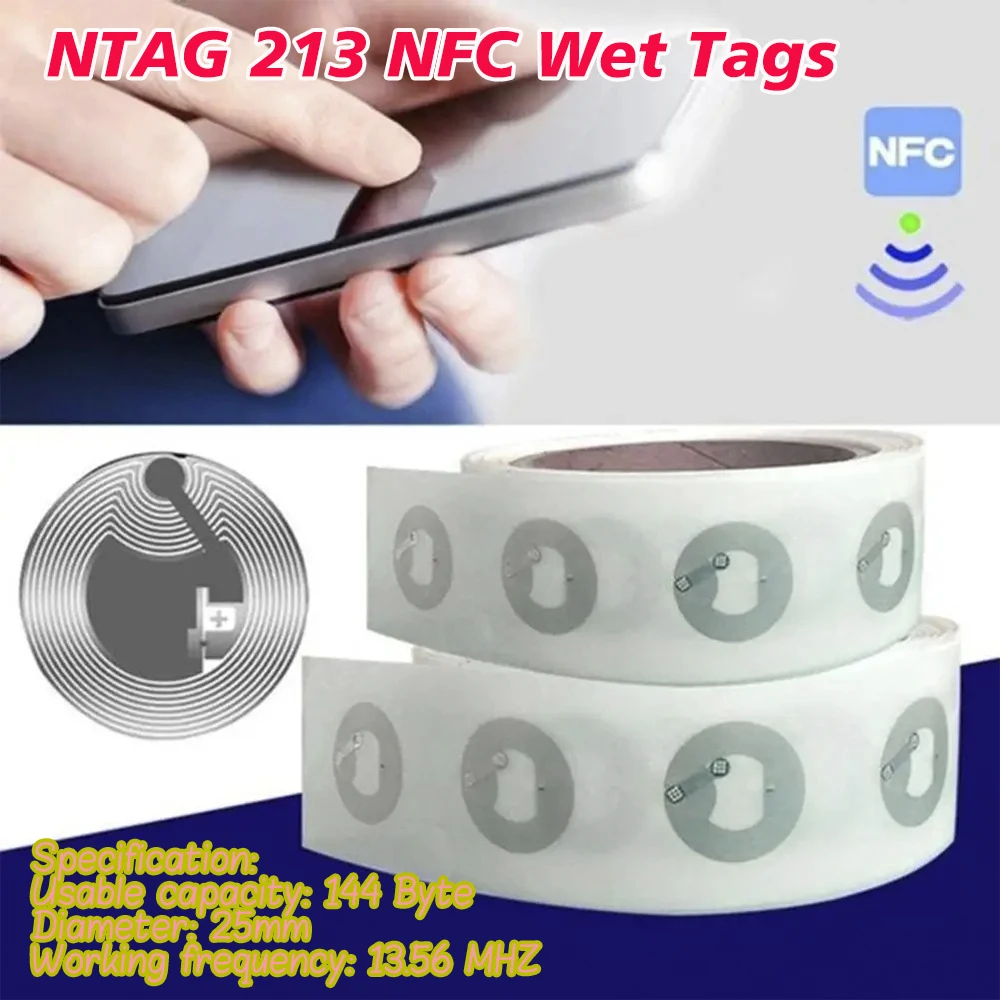 500pcs NTAG 213 NFC Wet Tags Stickers Protocol Universal Label RFID Tags Changeable Re-Writtable Round Copy Transparent Label