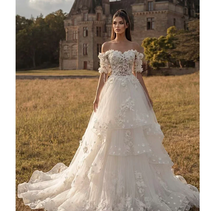 

Graceful Wedding Dress Organza With Embroidery A-Line Ball Gown Sleeveless 3d Flower Strapless Customized Bride Vestido De Novia