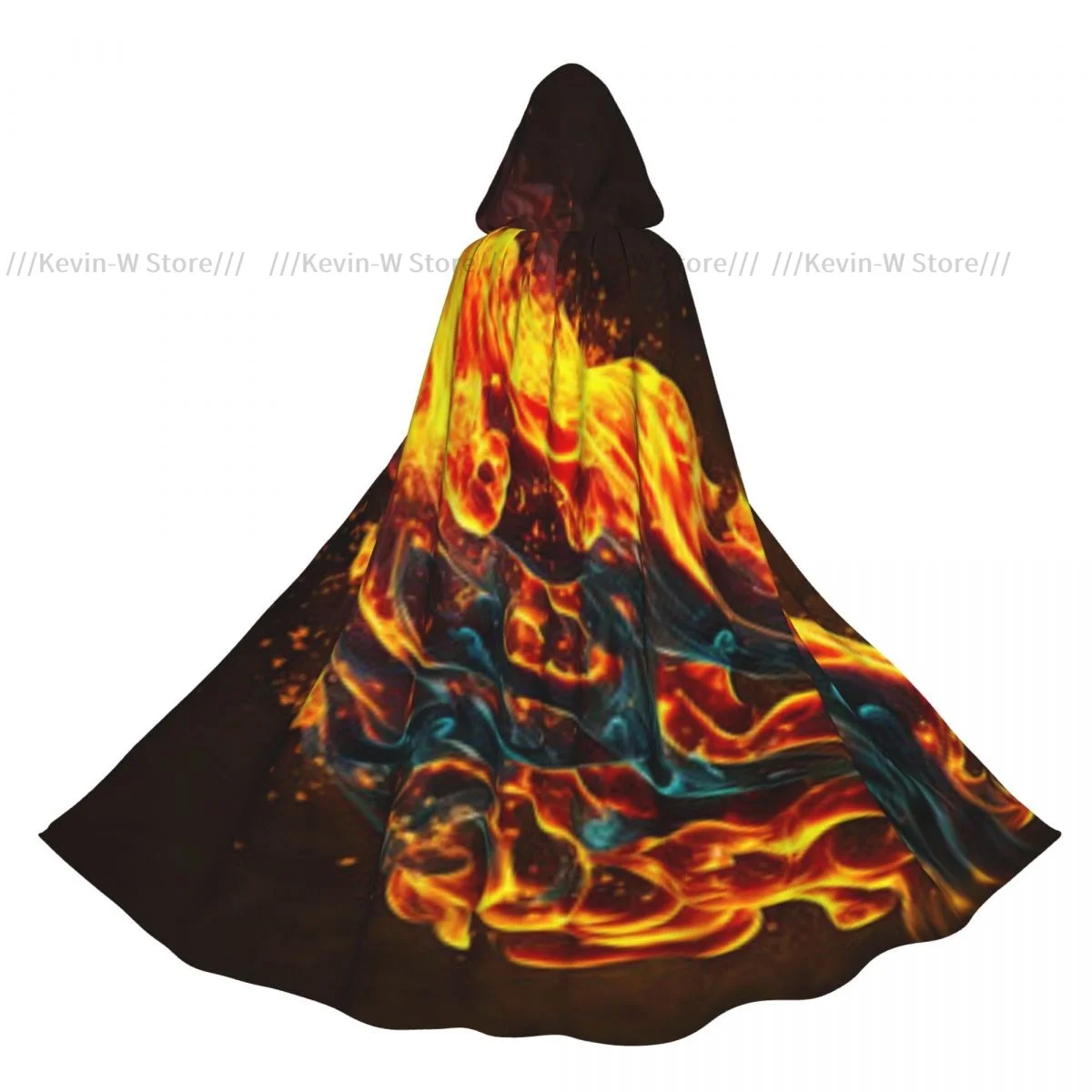 Long Cape Cloak Blaze Fire Flame Burning Hooded Cloak Coat Autumn Hoodies