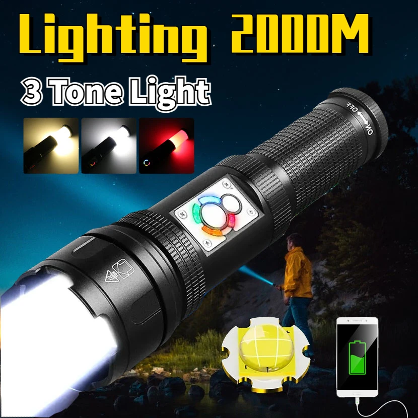 

High Power Long Shot High Power Led Flashlights COB White Laser Power Bank Tactical Torch Lantern Work Light Camping Spotlights