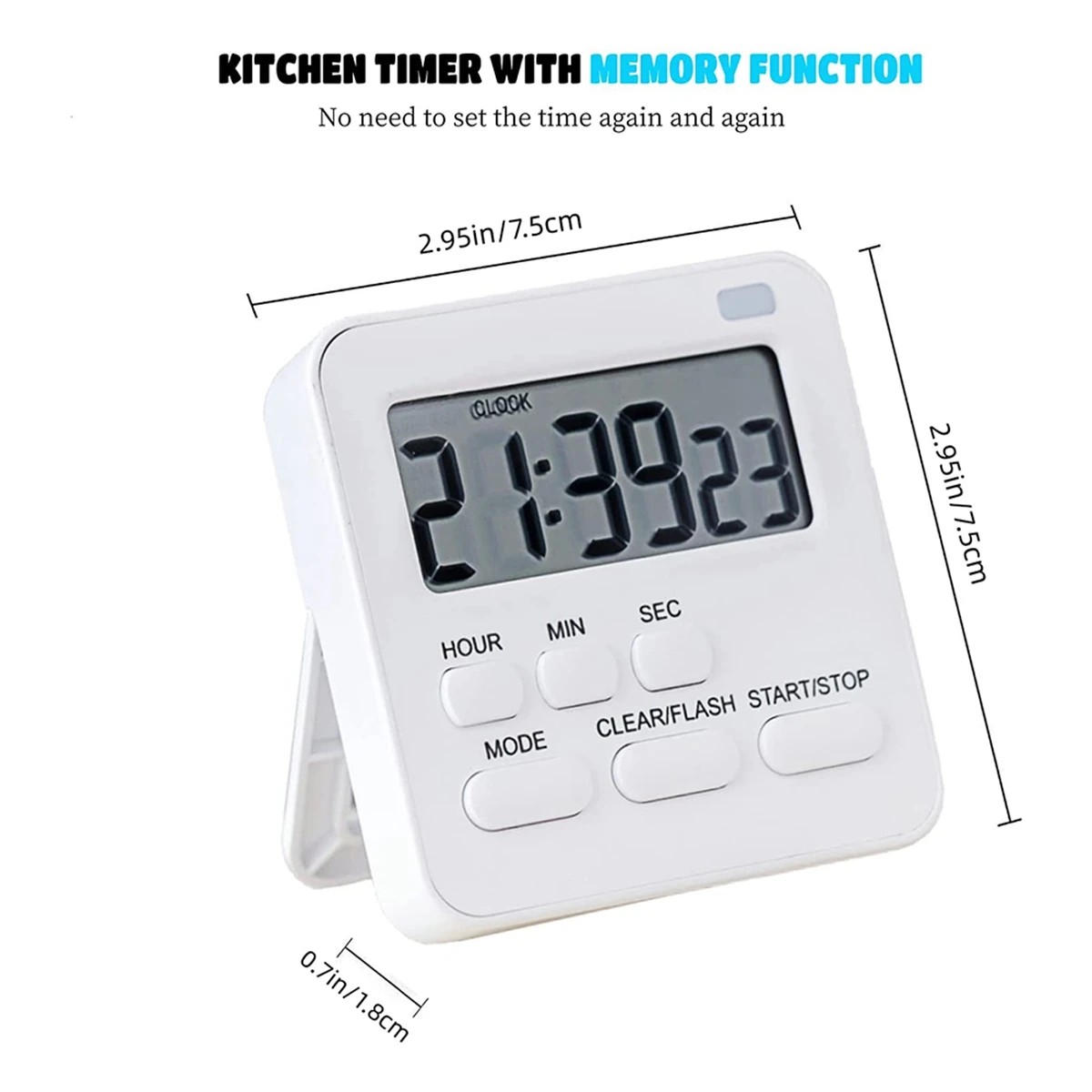 Kitchen Timer,Egg Timer with Clock,Digital Timer Stopwatch with LCD Loud Alarm for Cooking,Baking, Sports,Learning,Etc