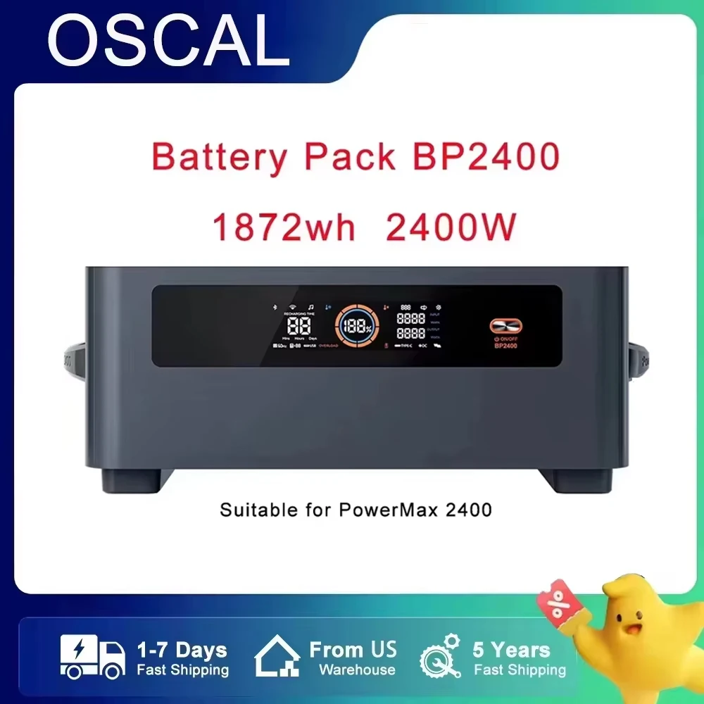 

OSCAL Battery Pack BP2400 1872wh LFP Up to 20592WH Max Battery（10*BP2400）for OSCAL PowerMax 2400 2400W Power Station Compatible