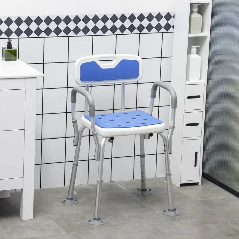 EVA Padded Shower Chair with Arms and Back, Adjustable Height Bath Seat, Anti-Slip Shower Bench for Seniors and Disabled,