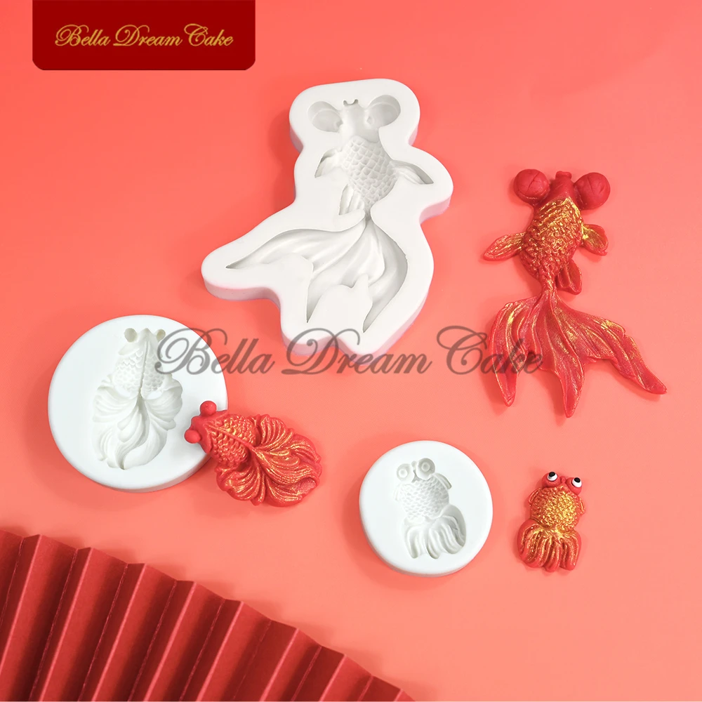 

3D силиконовая форма в виде золотой рыбки/кои, Модель глины в китайском стиле для рукоделия, инструменты для украшения тортов, кухонная посуда для выпечки