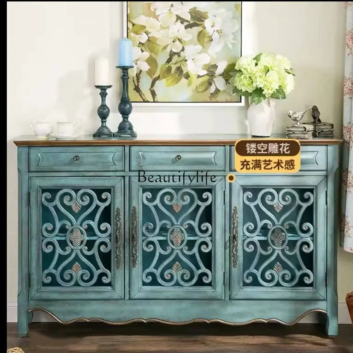 

American European Mediterranean rural retro style porch storage side cabinet storage cabinet