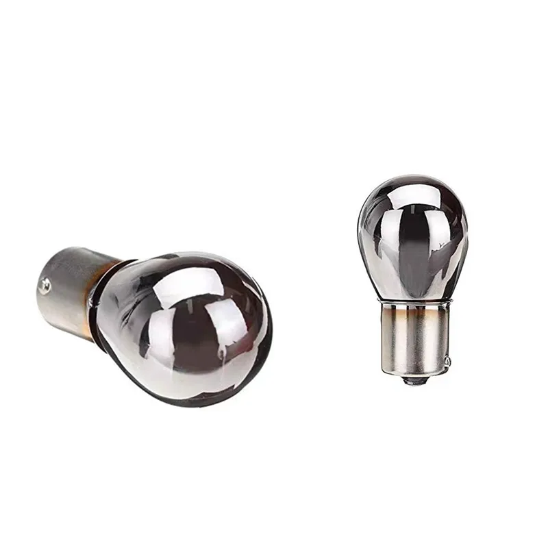 2Pcs Bau15s 1156 581 PY21W Chrome Silver Amber Rear Indicator Bulbs Turn Signal Tail Brake Light 12V Parking Light Bulbs