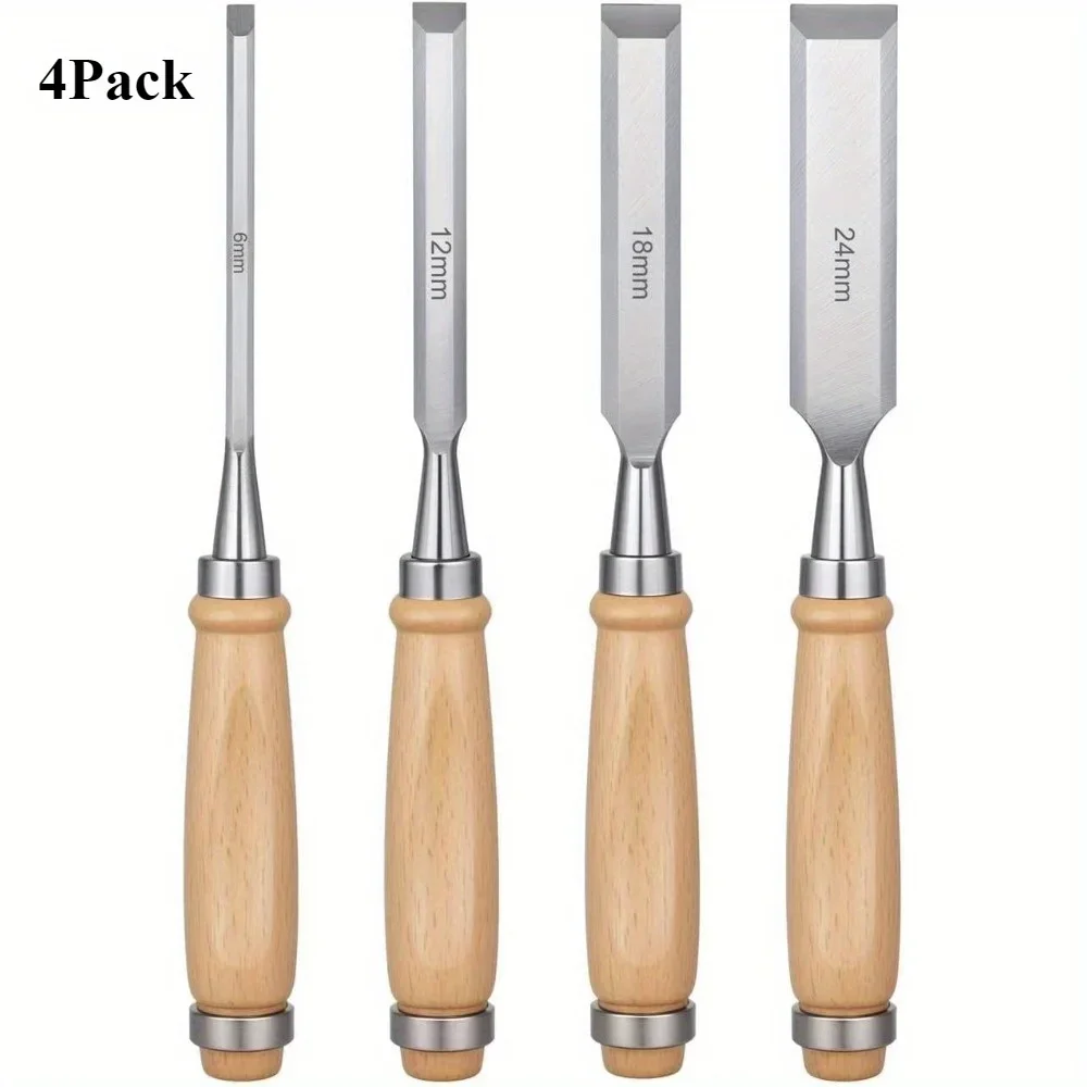 For Woodworking Carving Tools Wood Chisels Set of 4 Professional Grade Beveled Edge Chisel 6 12 18 24mm High Carbon Steel Blades