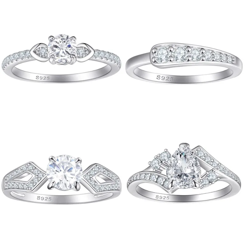 

European and American s925 sterling silver 4ct zircon ring light luxury high-end women's sterling silver stacking ring