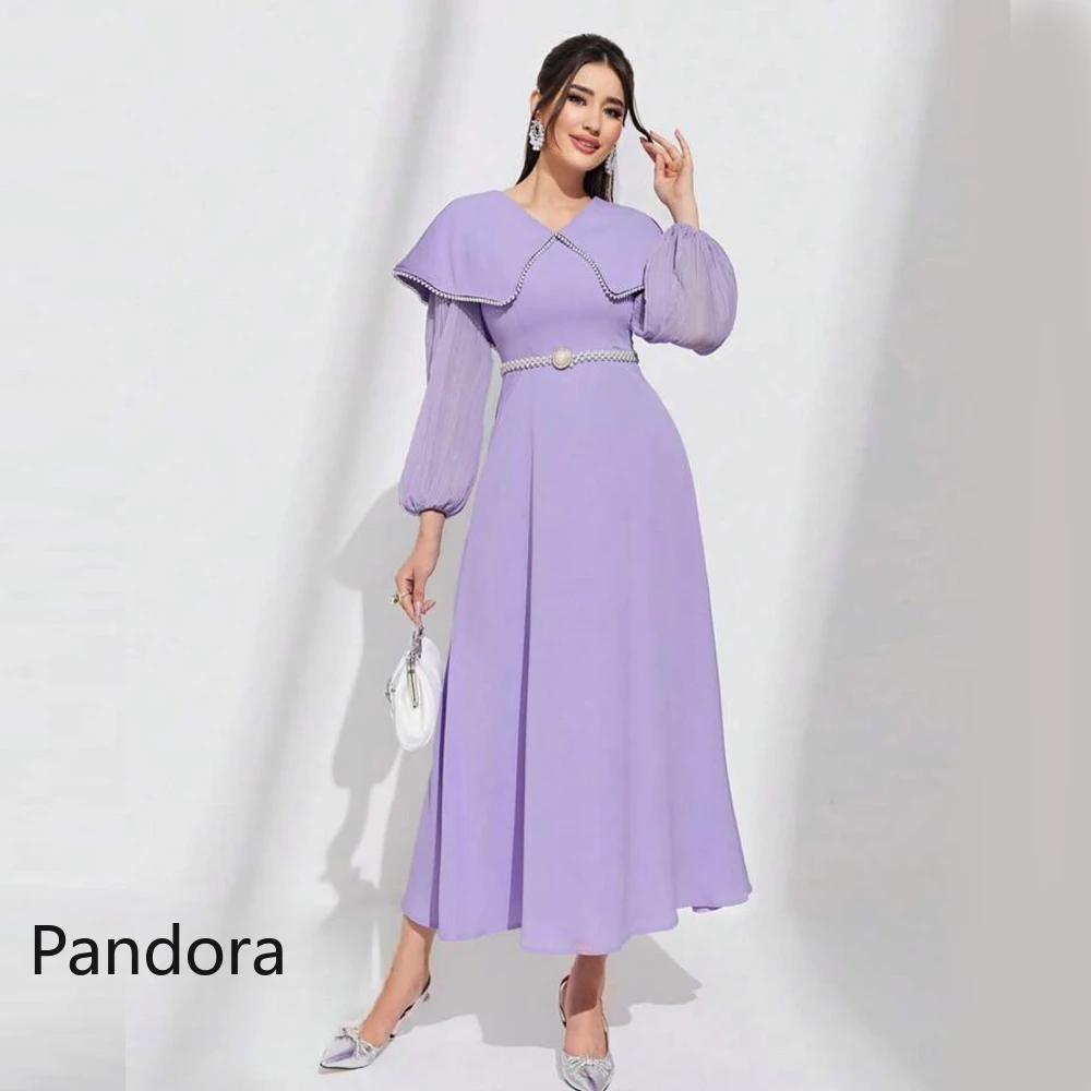 Pandora V-Neck line Prom Dress Long Sleeves Evening Gown With Ankle Length Summer Women Wedding Party Dress2024