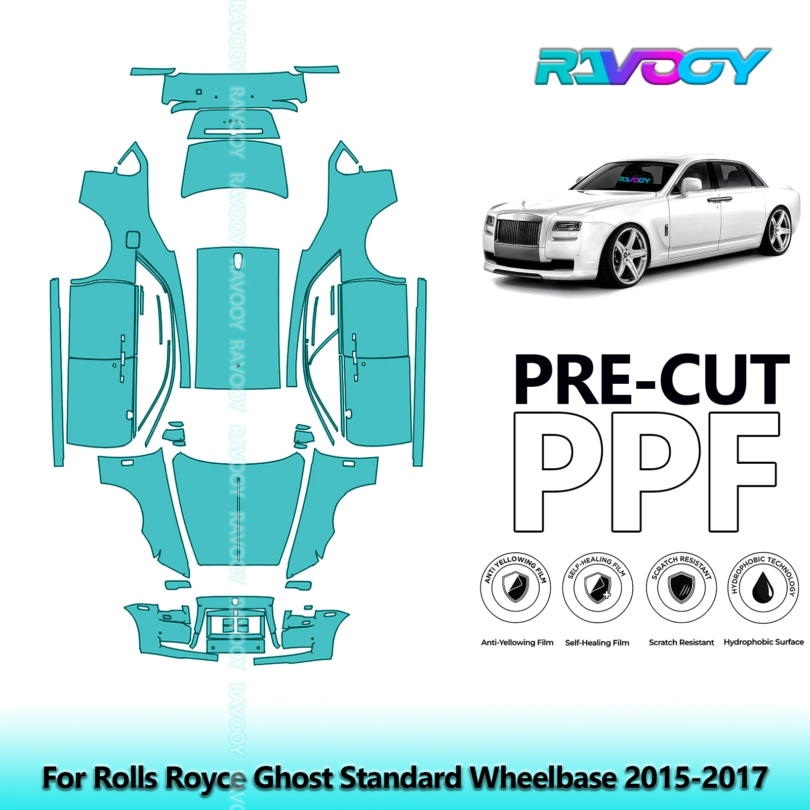 

8.5Mil Precut PPF Paint Protection Film Full Vehicle Clear Bra For Rolls Royce Ghost Standard Wheelbase 2015-2017