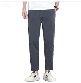 

Мужские повседневные брюки из ледяного шелка, летние, прямого кроя, с эластичным поясом, укороченные