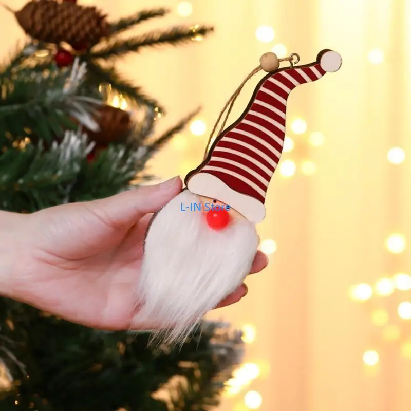 3pcsクリスマスデコレーションドールエルフの装飾用のLEDライト木製サンタ付きのぬいぐるみの豪華な飾り飾り