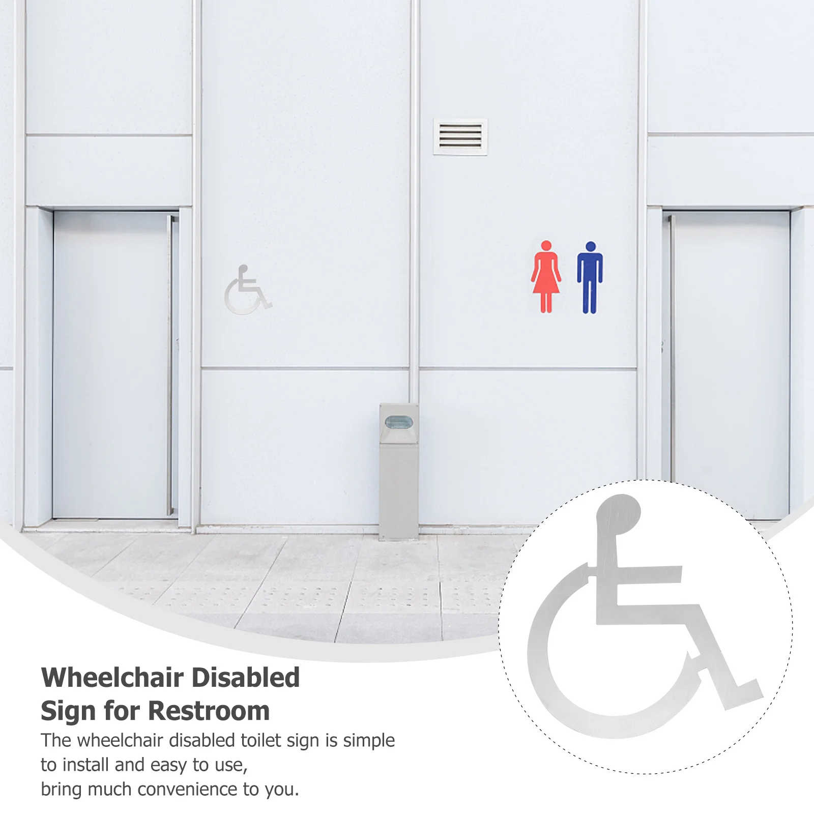 

Wheelchair Disabled Restroom Sign Lightweight Simple Design Easy Install Door Accessory for Public Toilet Elevator Hallway