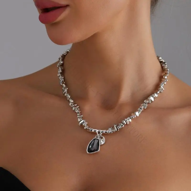 R7UF Reflective Multifaceted Alloy Pendant Elegant Layering Chain Gift For Her