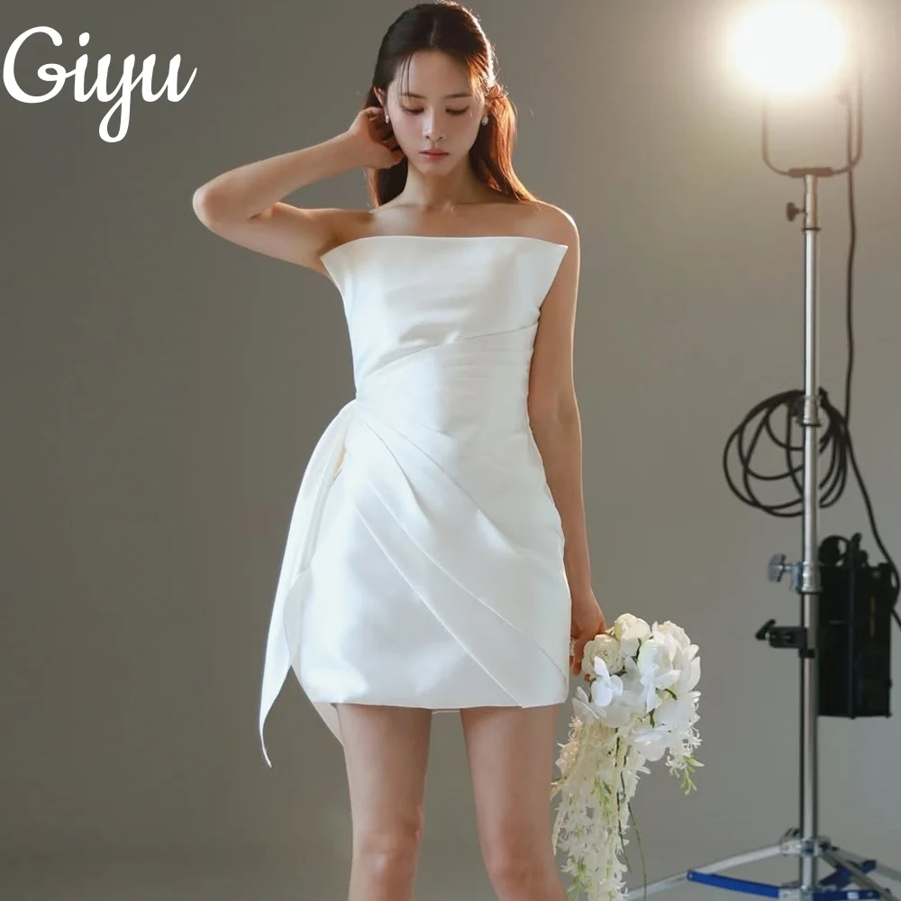 

Giyu Strapless Satin A-line Wedding Dresses Sleeveless Pleat Korea Photoshoot Corset Bridal Gowns Customized 웨딩드레스 2025