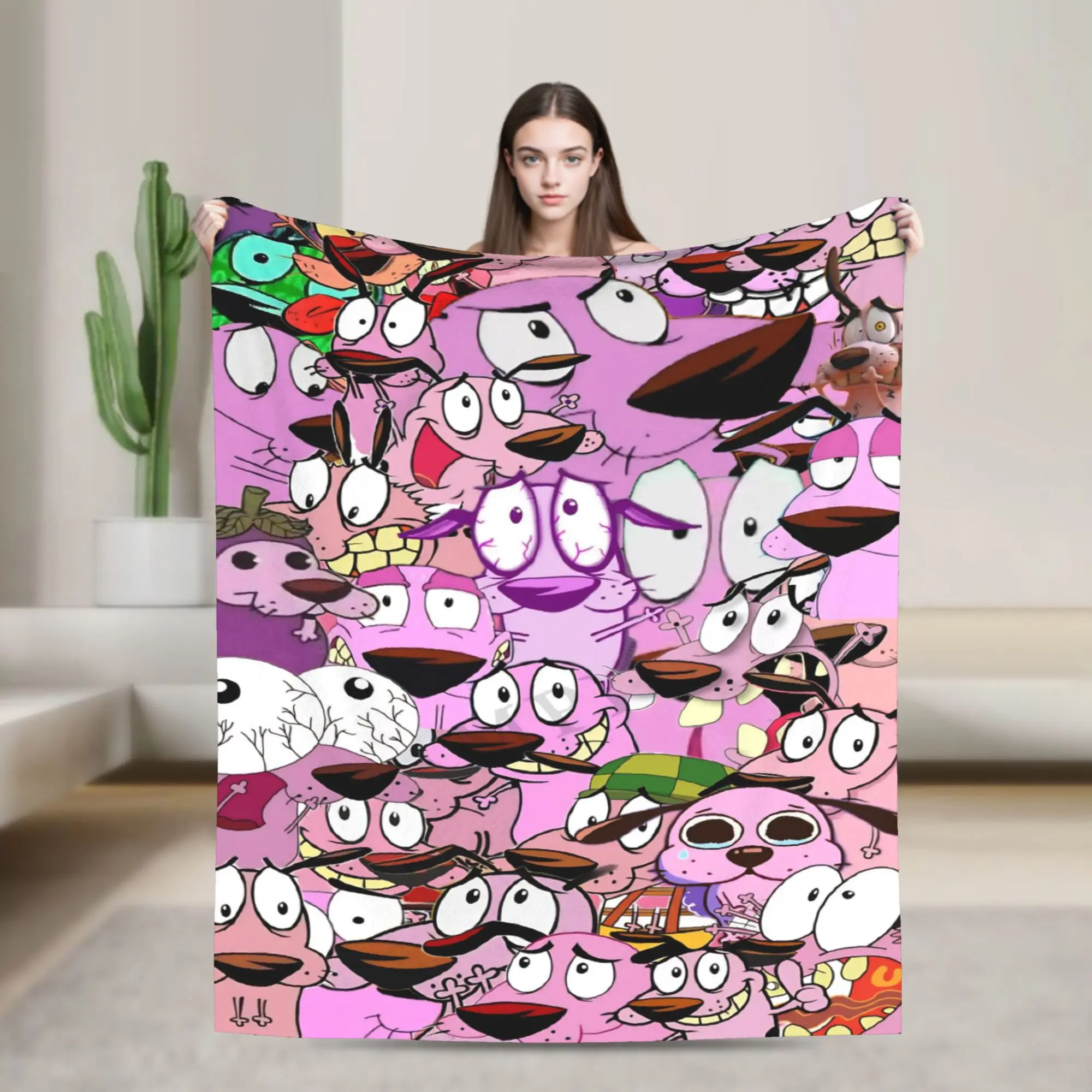 Couraged Cowardlys Dogs Blanket Cartoon Flannel Novelty Soft Throw Blanket for Chair Covering Sofa Spring/Autumn