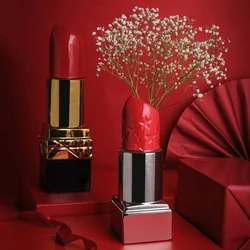 Gold-plated Ceramic Vase Ornaments Lipstick Shape Flower Arrangement Accessories Creative Vase Ceramic Crafts Home Decoration