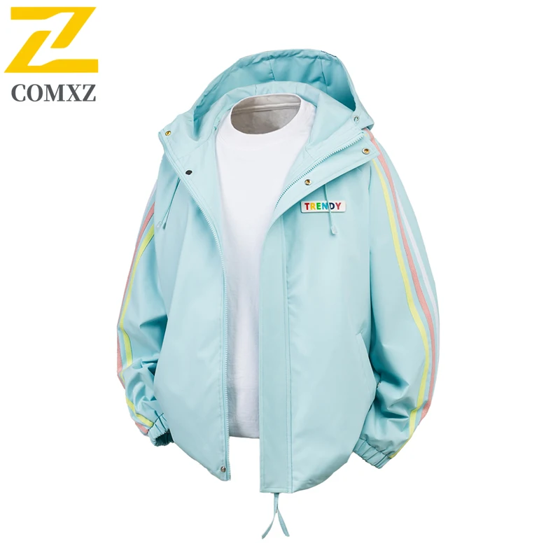 Autumn 2025 New Jacket Men's Youth Trendy Loose Waterproof Hooded Coat Male Casual Outdoor Sports Bike Long Sleeve Windbreaker