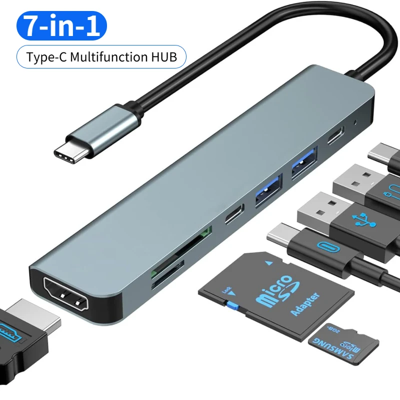 

USB C HUB 4K 30Hz Type C To HDMI-compatible PD 87W USB Splitter USB Adapter for Macbook Air Pro USB3.0 HUB TF SD Multi Converter