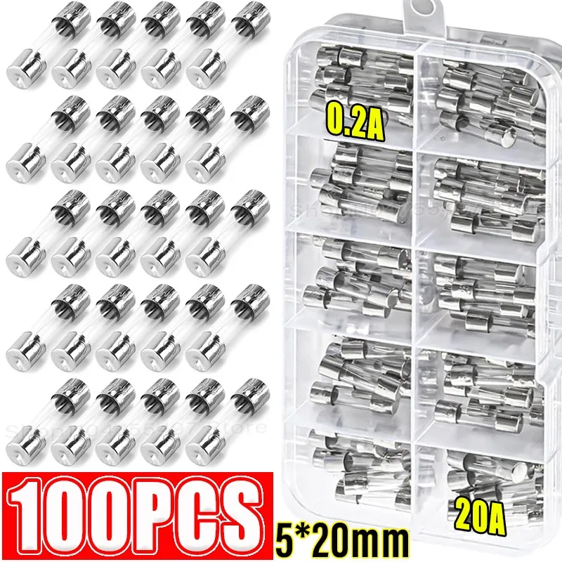 

Multiple Type Glass Tube Fuse Combination Set Boxed Household Appliances Automotive Repair Supplies Fuses 0.2A-20A Parts Tools