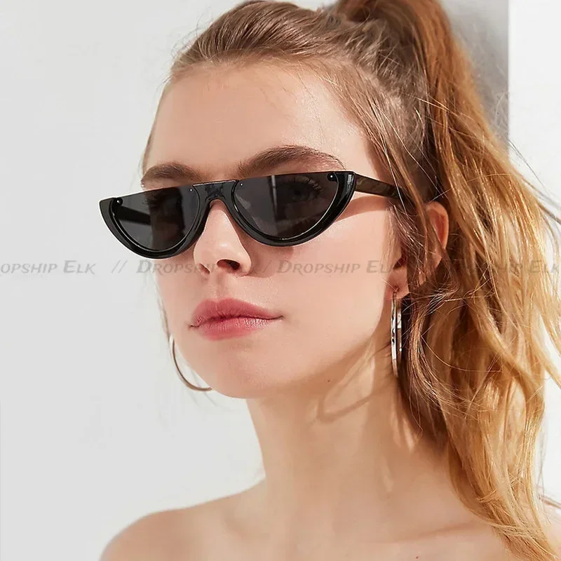 Sunglasses Cool Trendy Half Frame Rimless Cat\'s Eye Sunglasses Women Clear Brand Designer Sun Glasses For Female