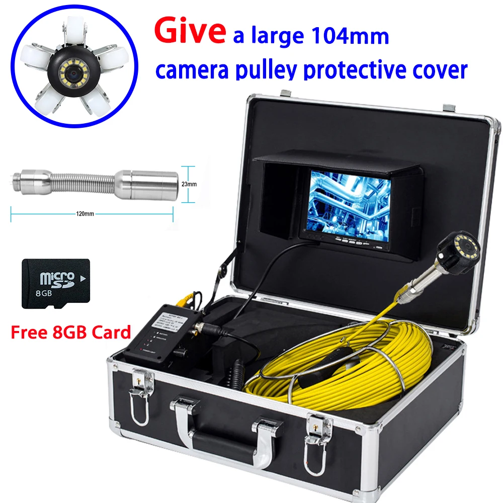 

TPWLCO 23mm Waterproof Endoscope Camera 7inch Monitor Drain Pipe Industrial Inspection System With 8GB SD Card DVR 20m Cable