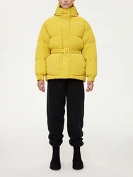 Y2k Herbst und Winter einfarbig Langarm Reiß verschluss Kapuze Traf Jacke modische vielseitige Krawatte Taille Damen Daunen jacke