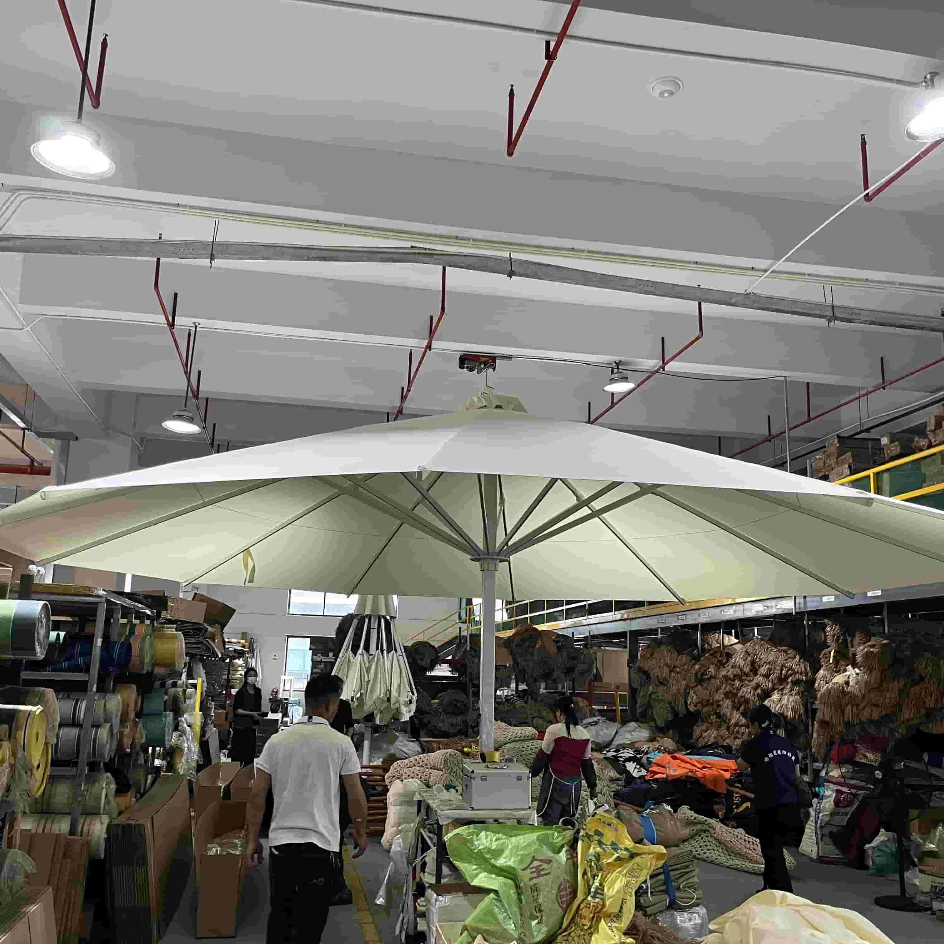 

LED Lights Waterproof Sunshade Rain Cover Strong Big Umbrella Parasol Manual Lift for Outdoor Furniture Courtyard Gym Hotel
