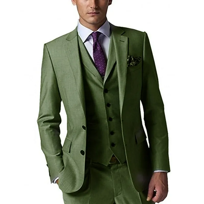 

Lansboter Green Men Suit 3 Pcs Business Casual Version Slim Fitting For Professional Attire Wedding Dress Jacket Vest With Pants