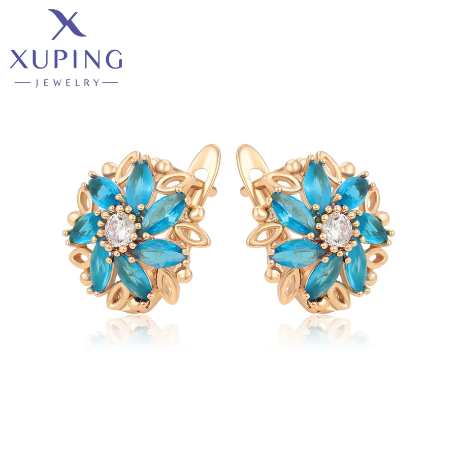 Xuping Jewelry Fashion Women Huggies Earrings with Colorful Flower Shaped Synthesis Cubic Zirconia 98251
