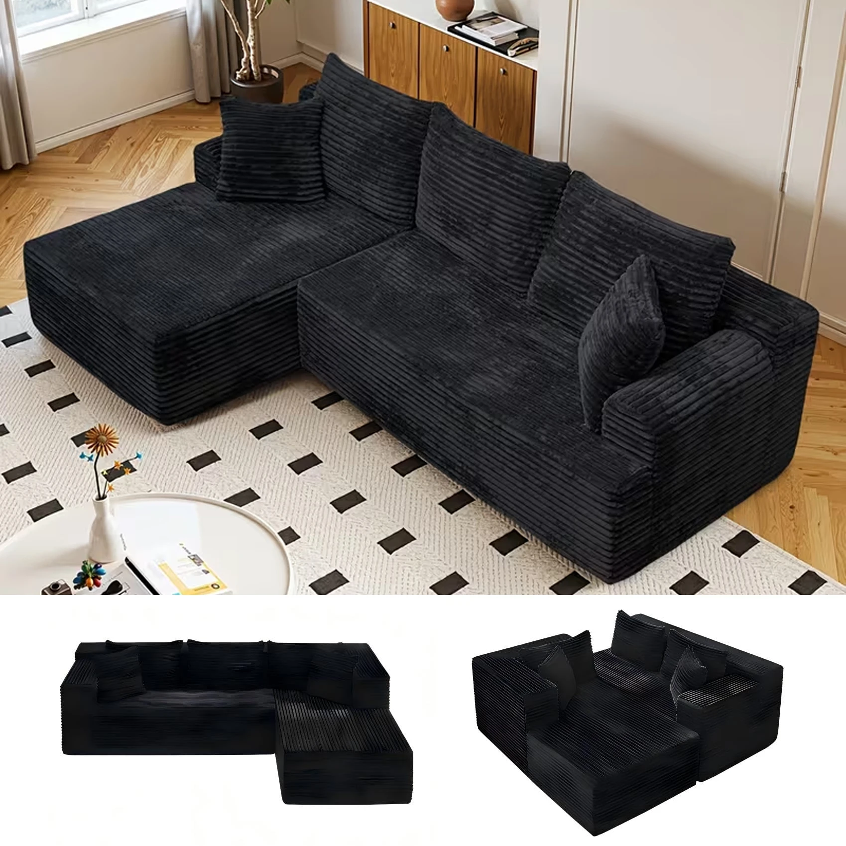 Sofá modular moderno en forma de L con chaise longue, sofá de compresión para sala de estar, sofá seccional tipo nube sin huesos de 96